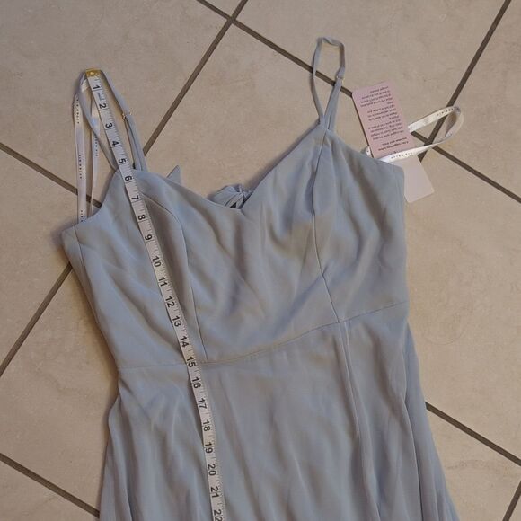 NWT After Six Maxi Dress Mist Blue Tie Back Leg Slit Size 10 - Picture 9 of 11